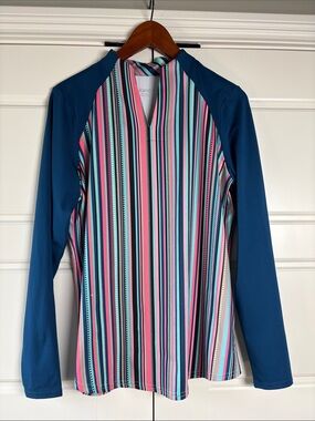 Jofit Multicolor Vertical Stripe Rash Guard — Pink, Teal, Navy